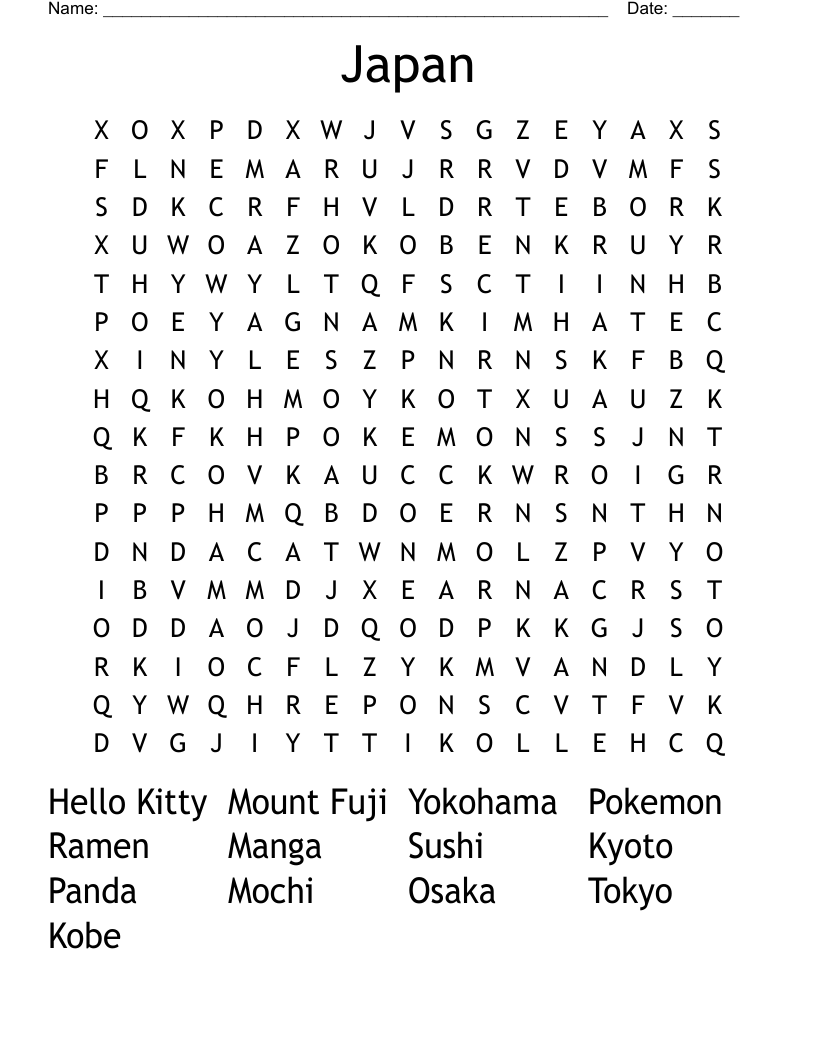 Japan Word Search WordMint