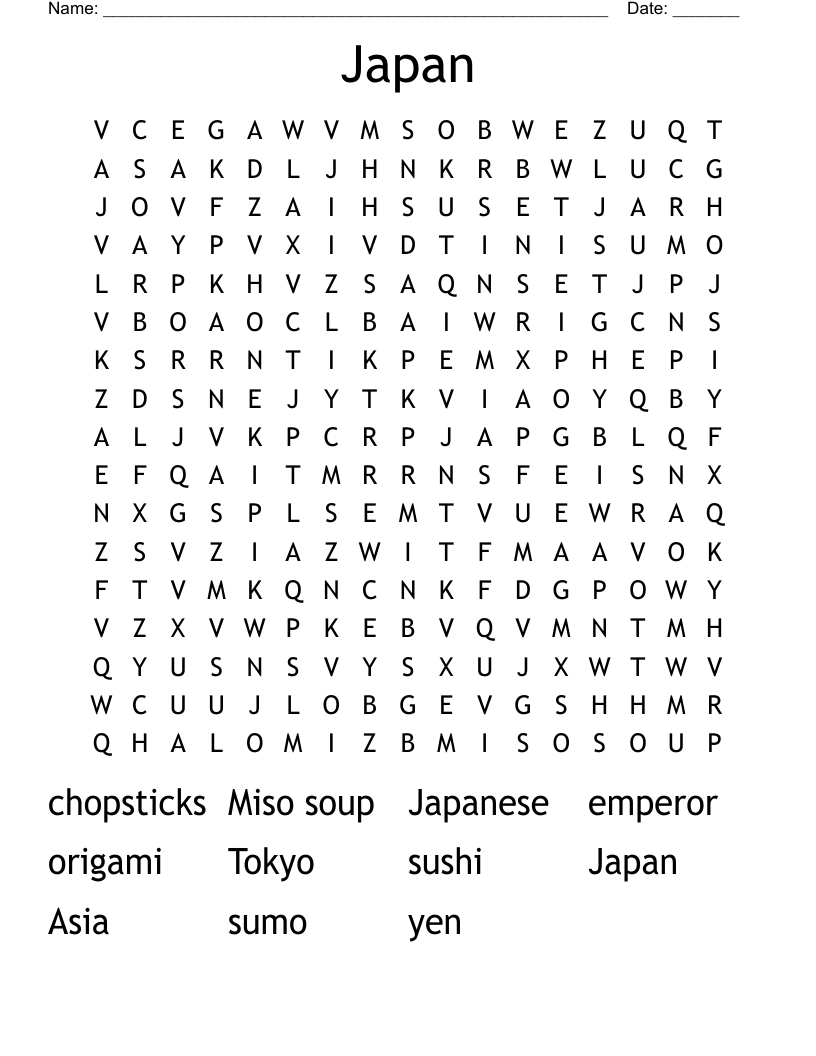 Japanese Culture Word Search WordMint