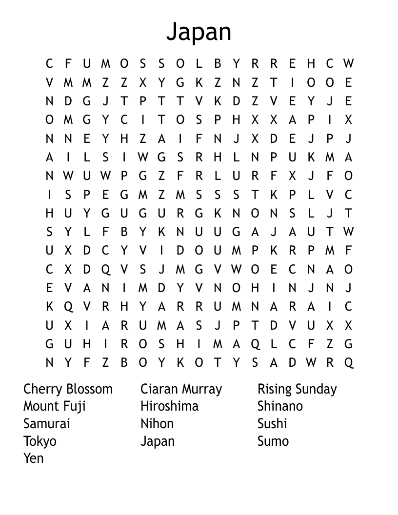 Japan Word Search WordMint