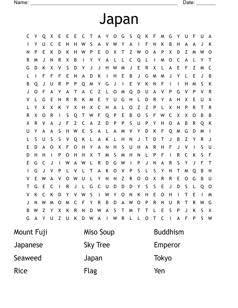 Japan Word Search WordMint
