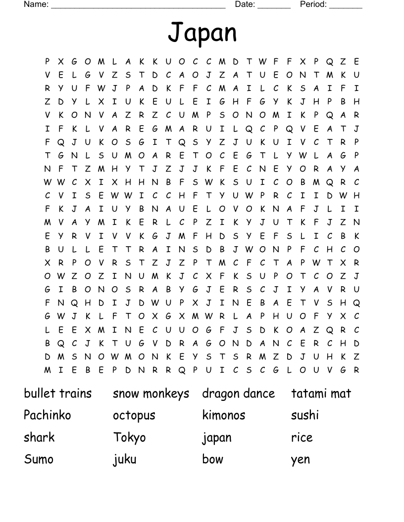 Japan Word Search WordMint
