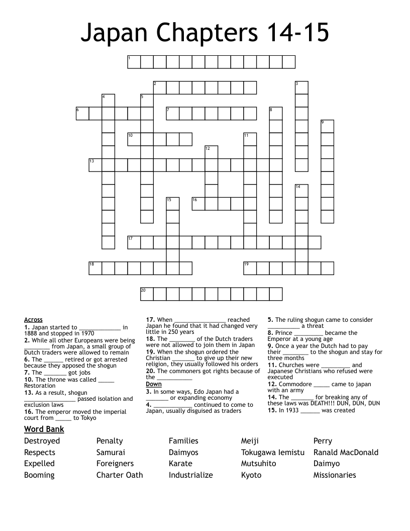 Japan Chapters 1415 Crossword WordMint