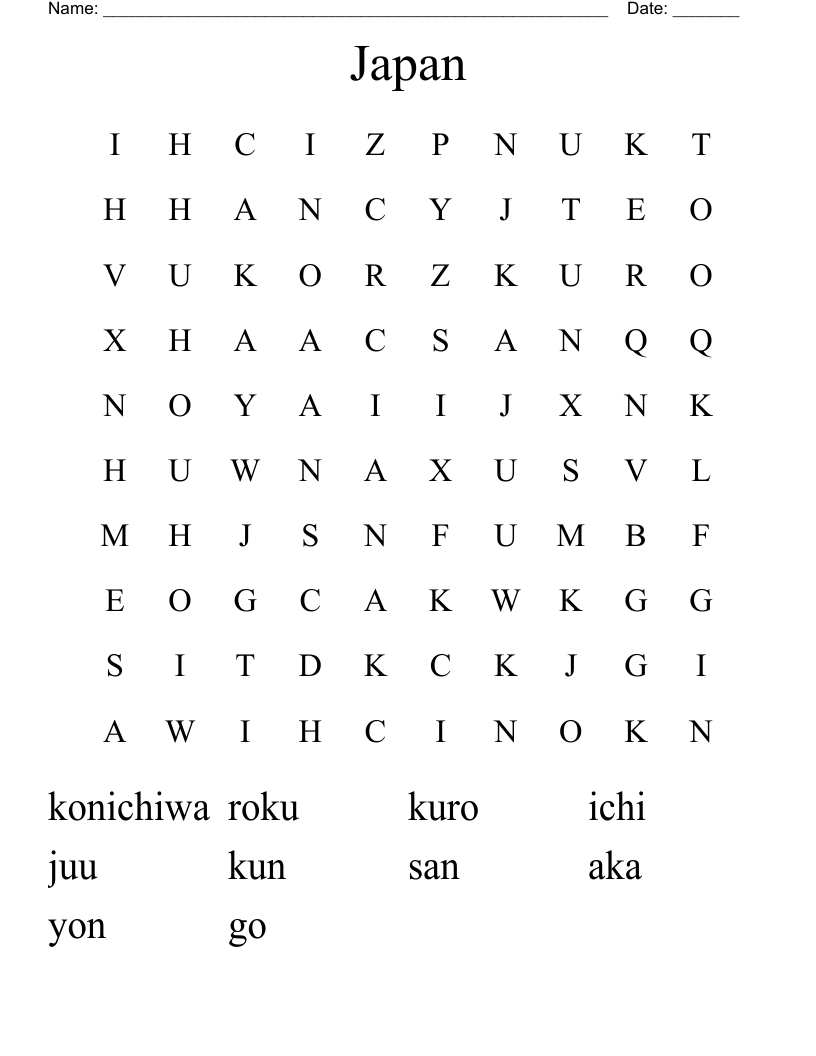 Japan Word Search WordMint