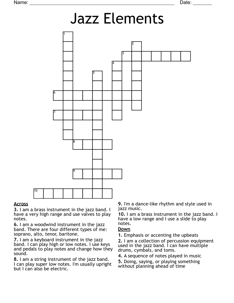 Jazz Elements Crossword WordMint