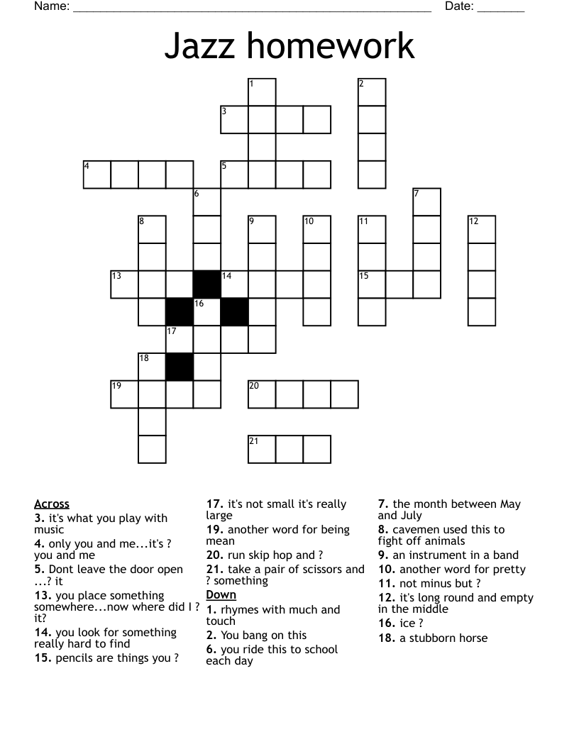Jazz homework Crossword WordMint