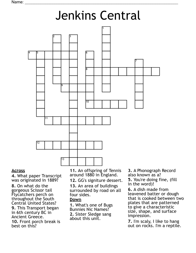 Jenkins Central Crossword WordMint