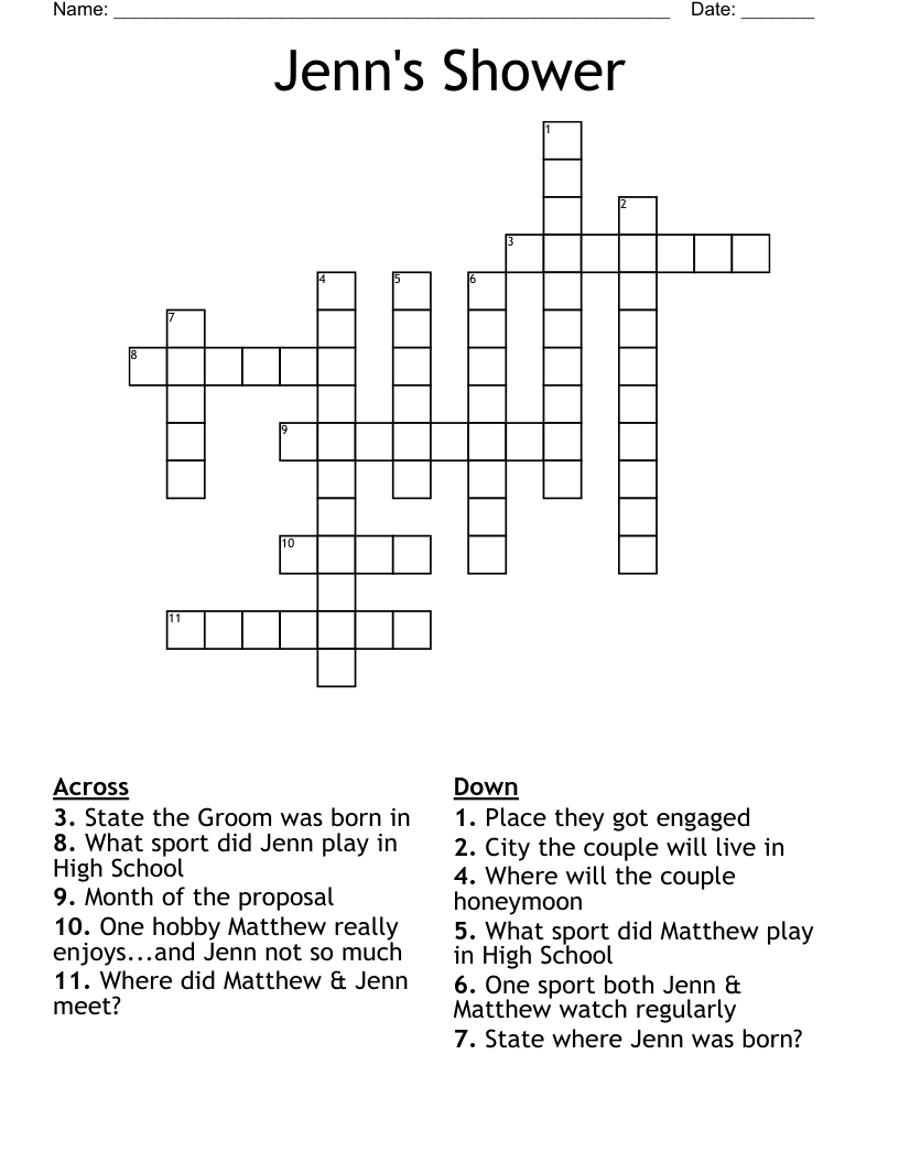 Jenn's Shower Crossword WordMint