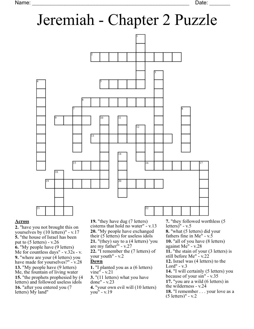 Jeremiah Chapter 2 Puzzle Crossword WordMint