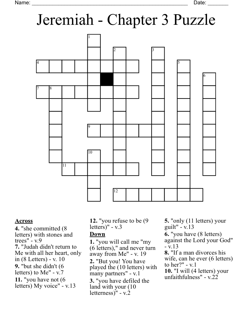 Jeremiah Chapter 3 Puzzle Crossword WordMint