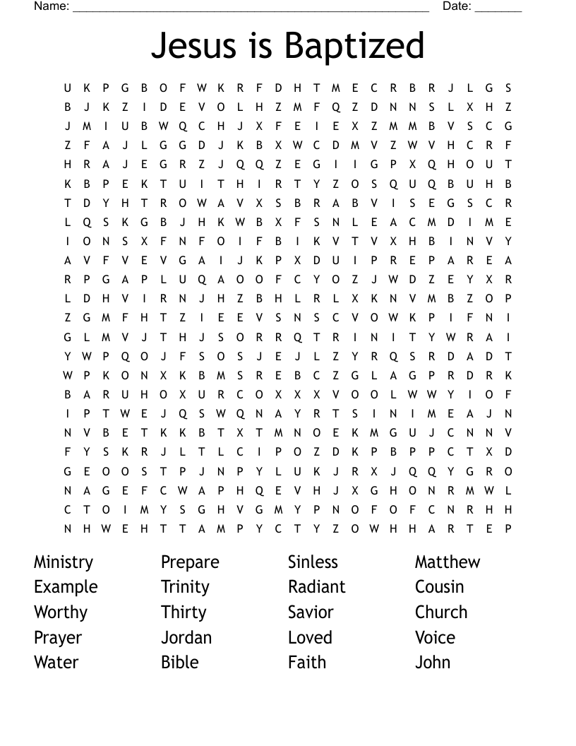 Jesus is Baptized Word Search WordMint