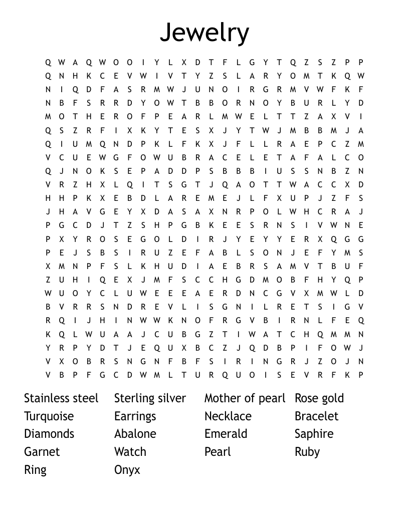 Jewelry Word Search WordMint