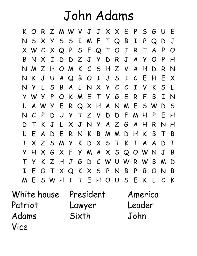 John Adams Word Search WordMint