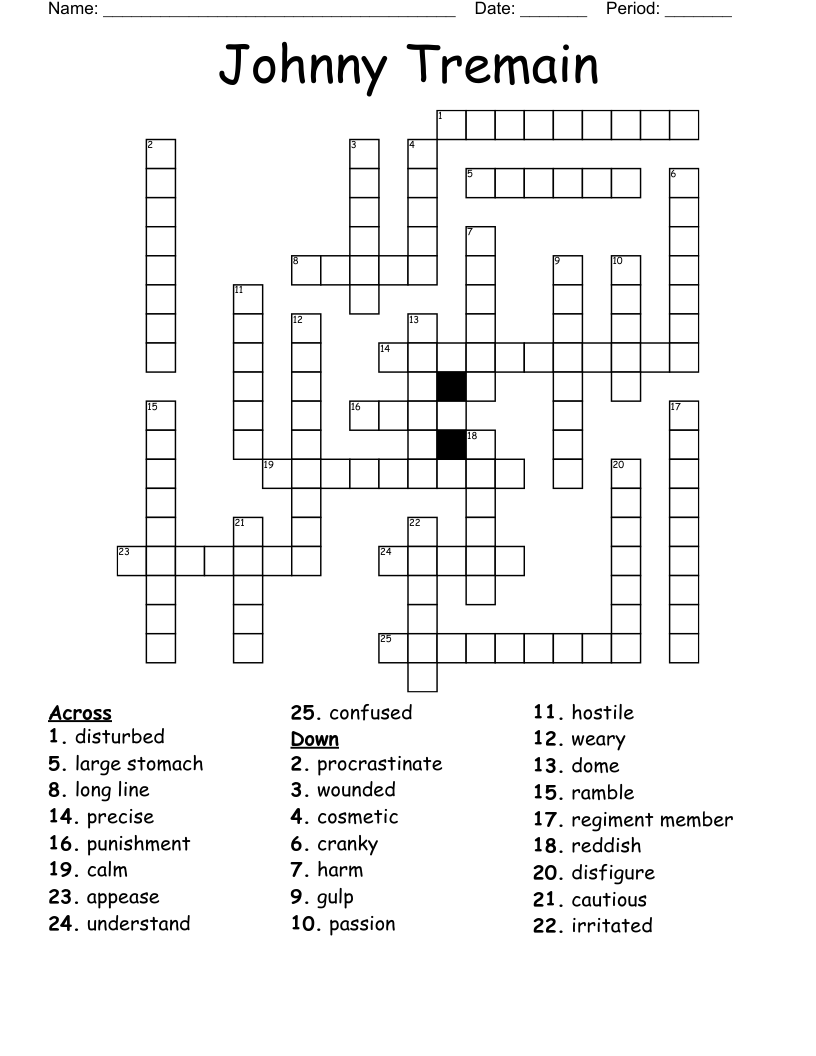 Johnny Tremain Ch.812 Vocabulary Crossword WordMint