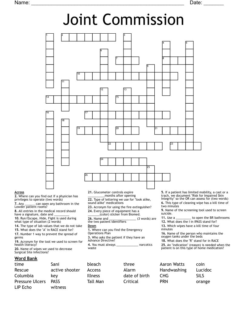 Joint Commission Crossword WordMint