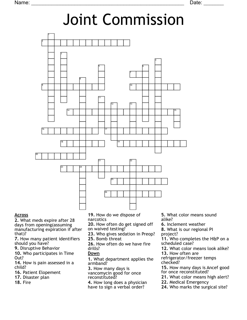Joint Commission Crossword WordMint