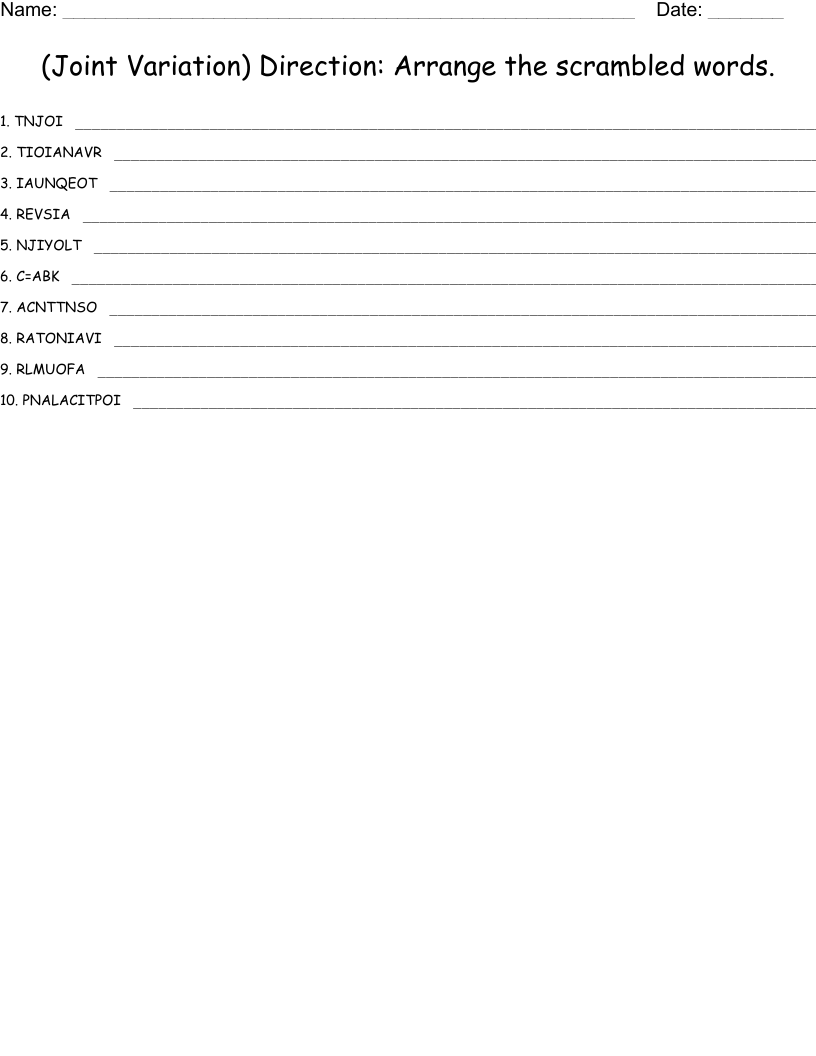 (Joint Variation) Direction Arrange the scrambled words. WordMint