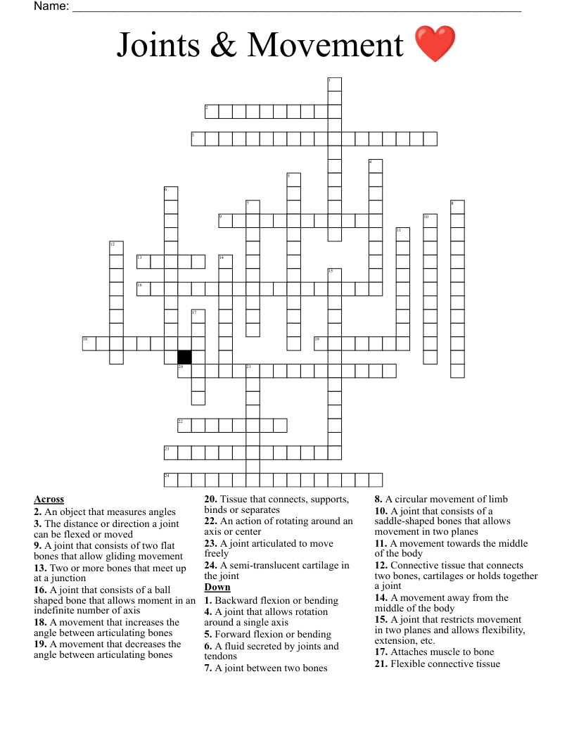 Joints & Movement ️ Crossword WordMint