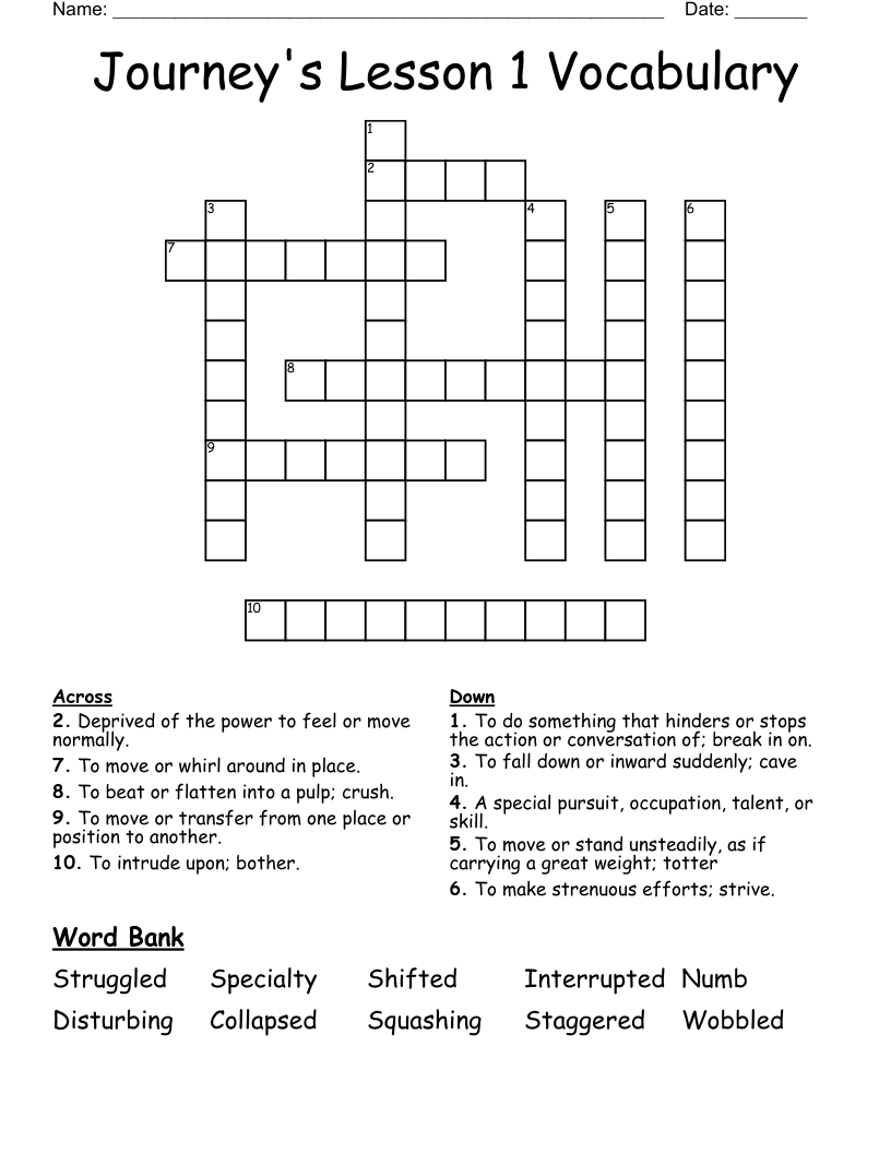 Journey's Lesson 1 Vocabulary Crossword WordMint