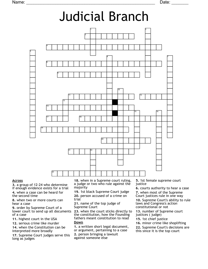 Judicial Branch Crossword WordMint