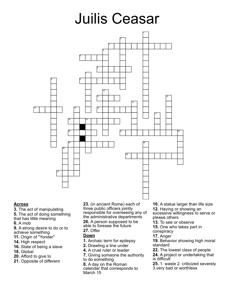 Julius Caesar Act One Vocabulary Crossword WordMint