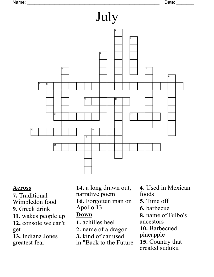 July Crossword - WordMint