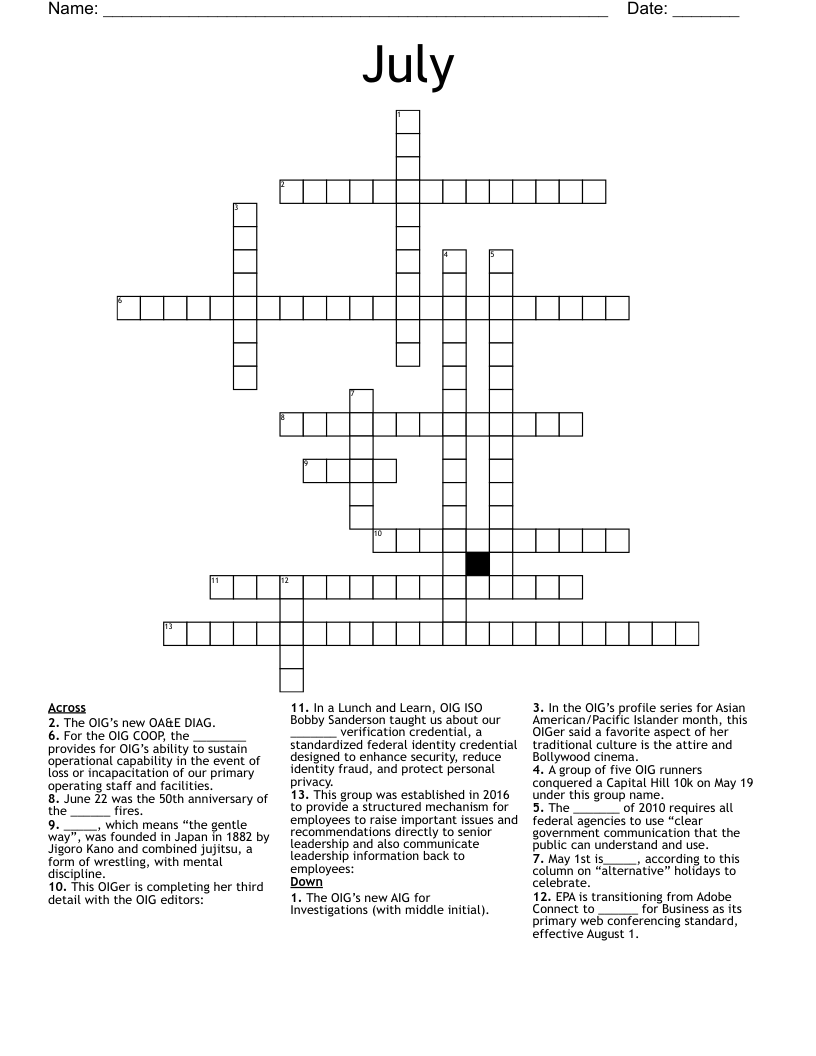 July Crossword - WordMint