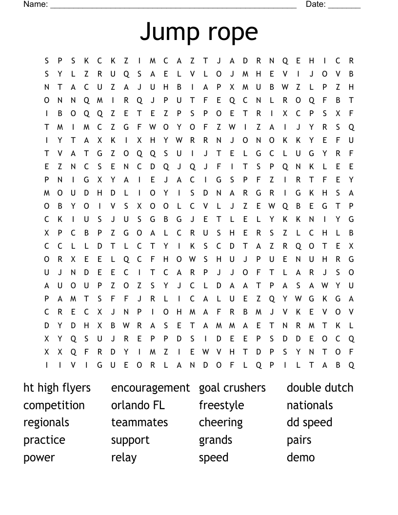Jump rope Word Search WordMint