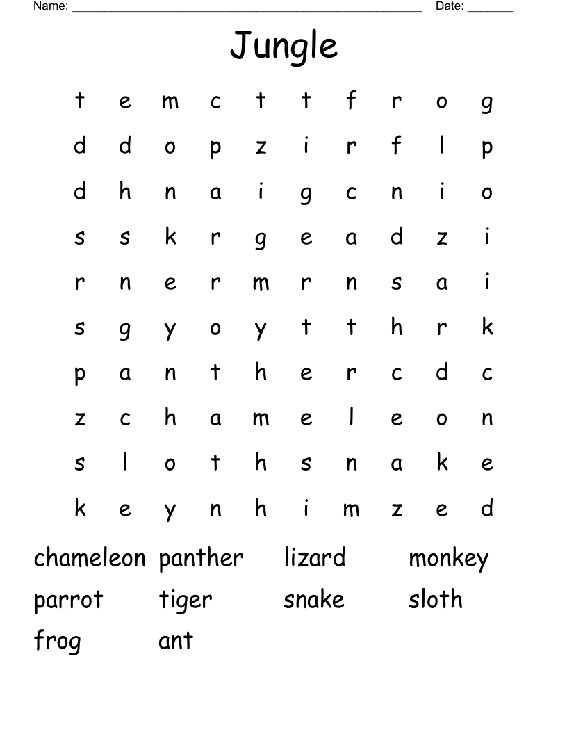 Jungle Word Search Printable