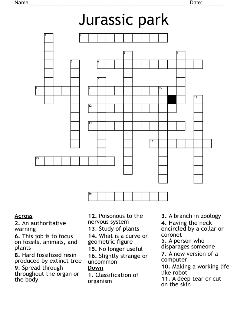 Jurassic park Crossword WordMint