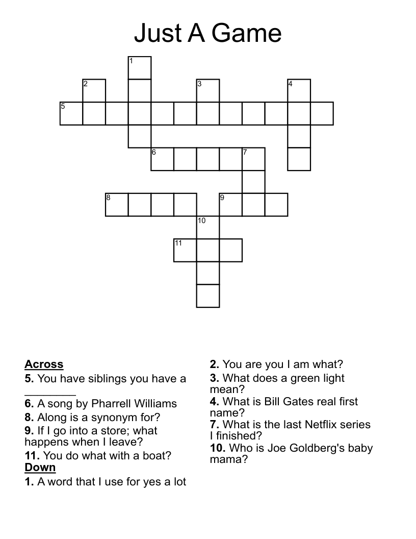 Just A Game Crossword WordMint