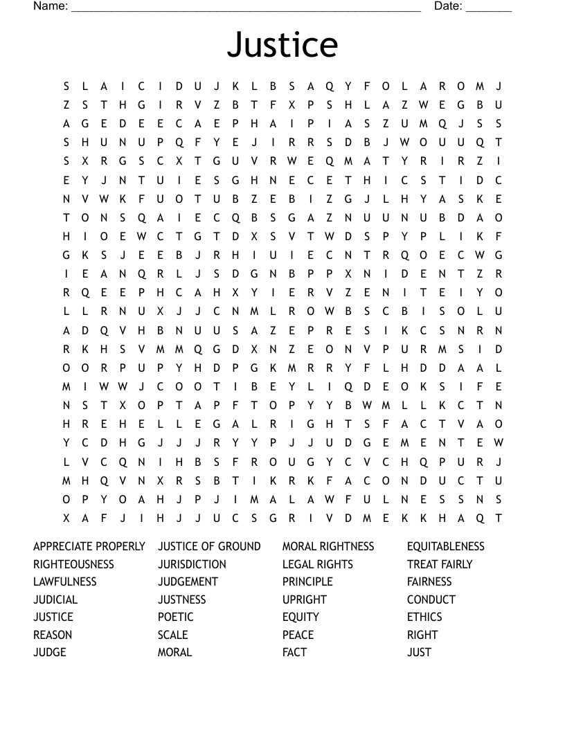 Justice Word Search WordMint