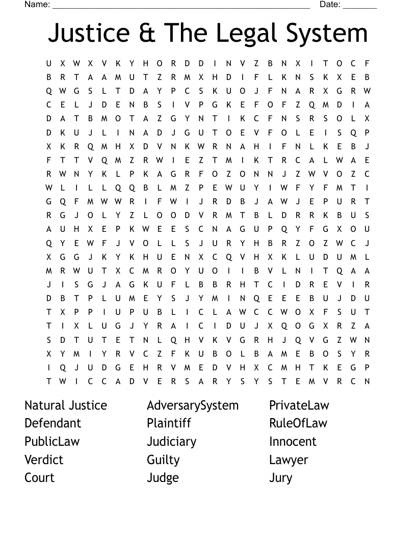 Justice & The Legal System Word Search WordMint