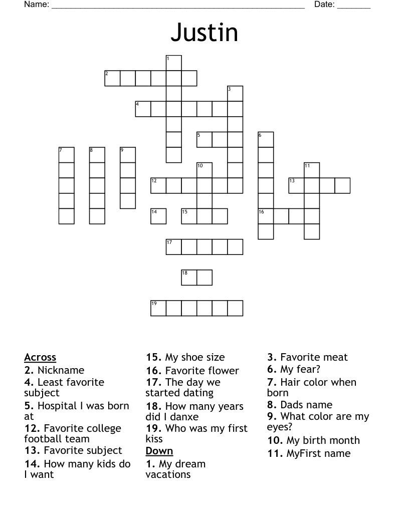 Justin Crossword WordMint