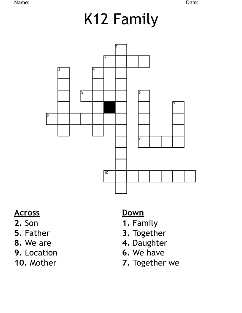 K12 Family Crossword - WordMint