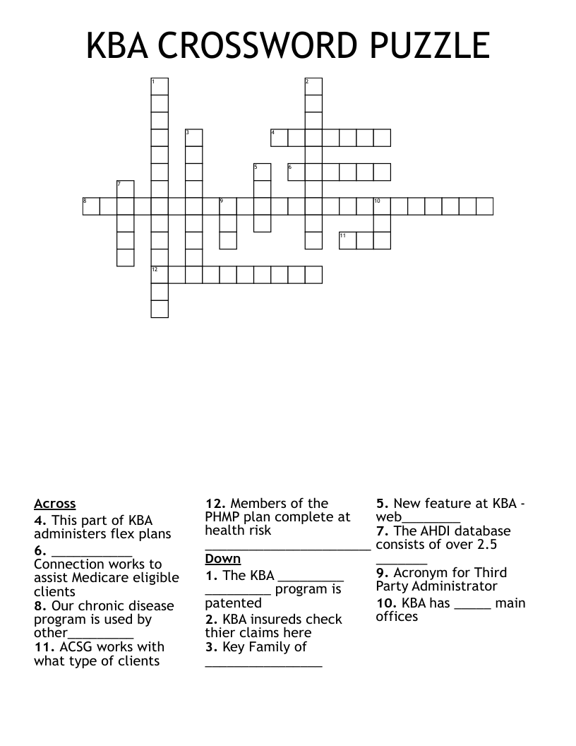 KBA CROSSWORD PUZZLE WordMint