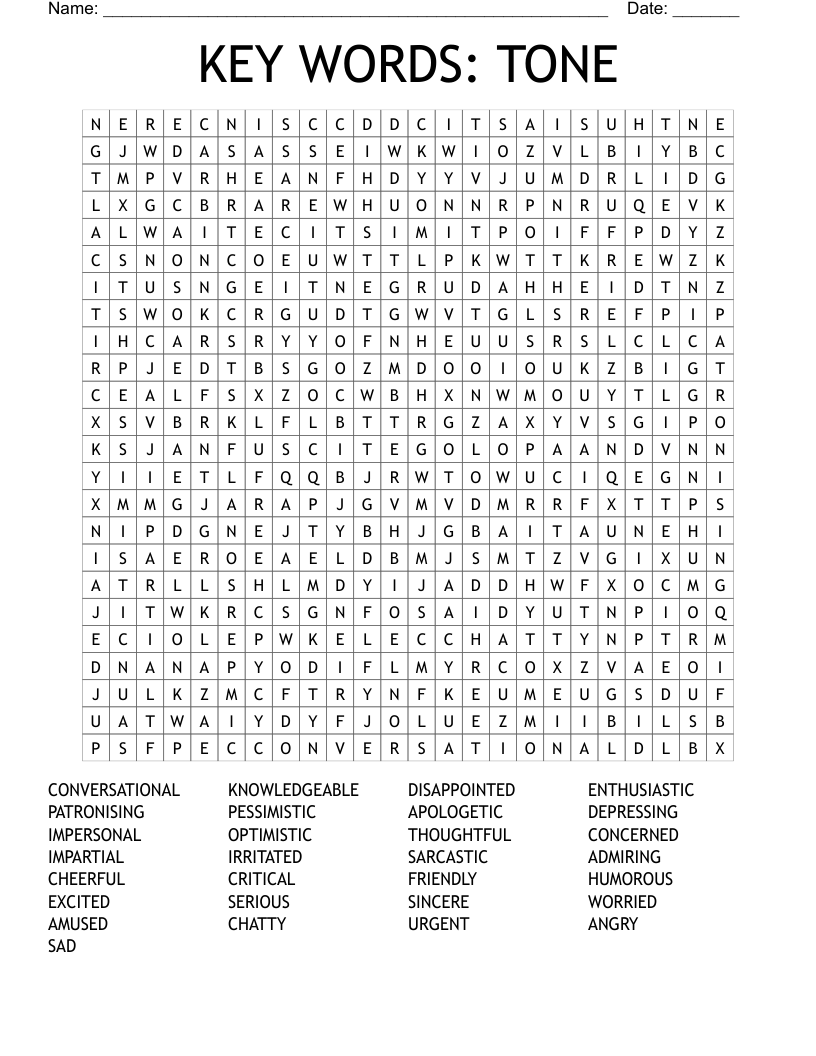 KEY WORDS TONE Word Search WordMint