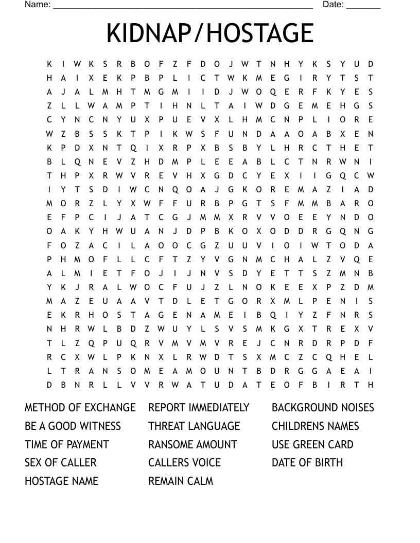KIDNAP/HOSTAGE Word Search WordMint