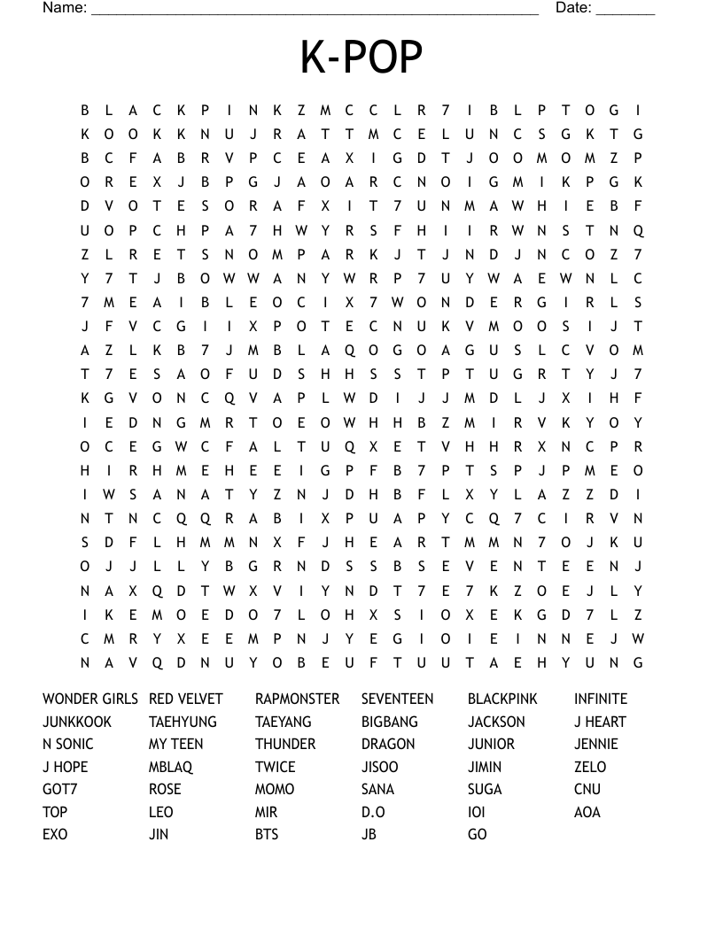 Kpop Svt Seventeen Activity Printable Word Search Puzzle Kpop Instant Download Puzzle Seventeen