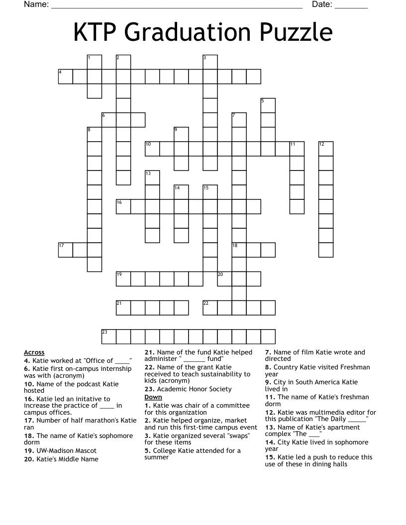 KTP Graduation Puzzle Crossword WordMint
