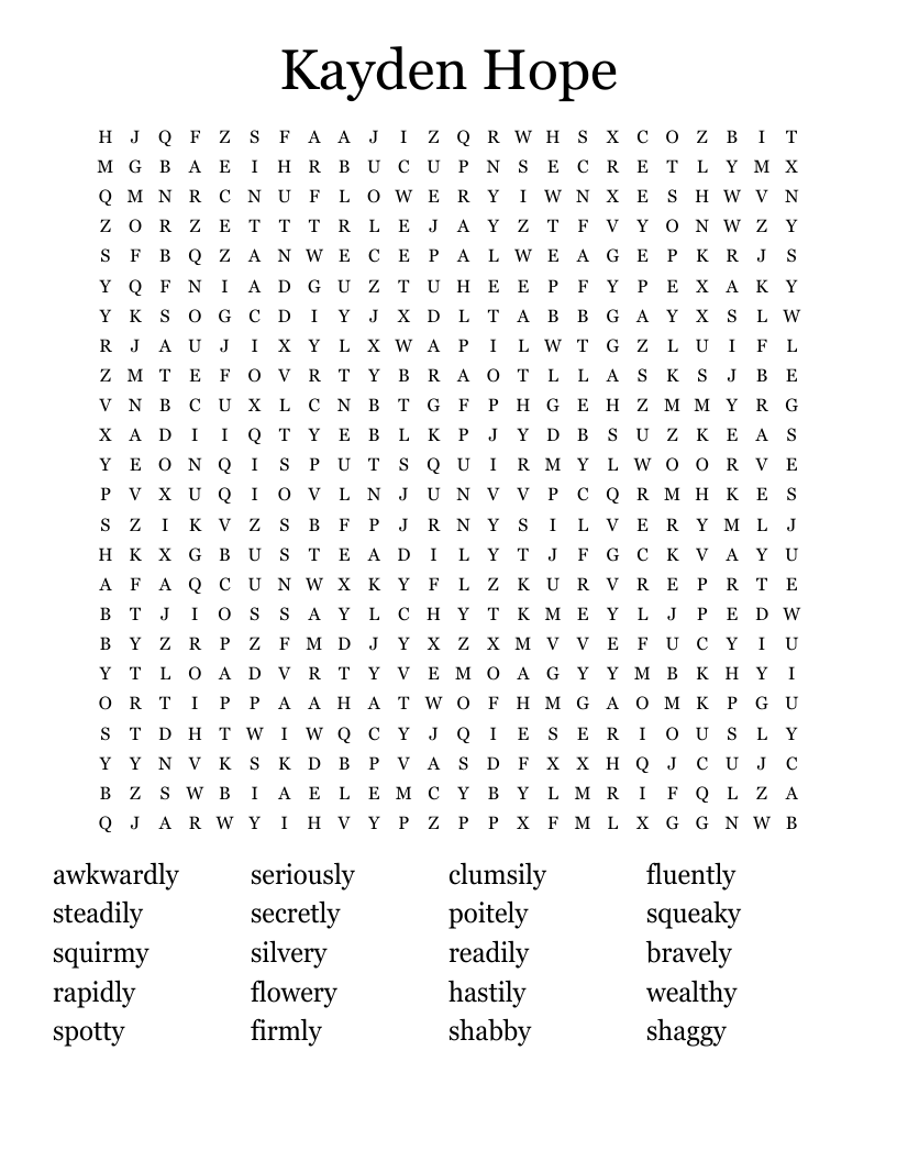 Kayden Hope Word Search WordMint