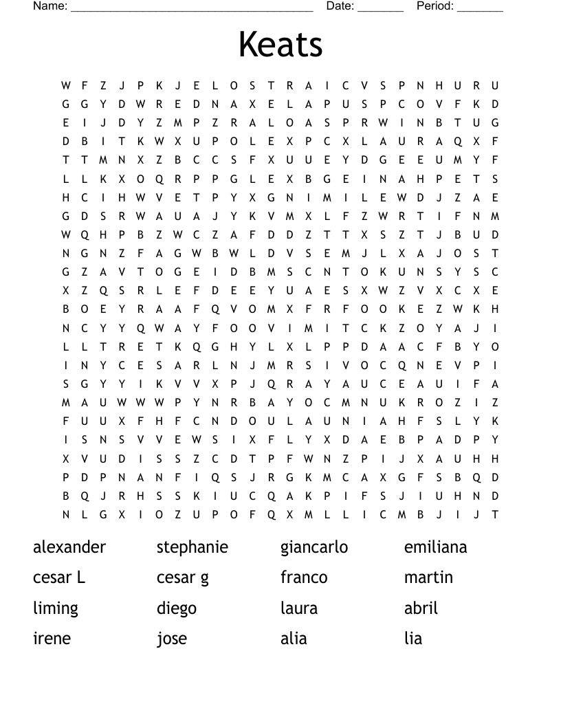 Keats Word Search WordMint