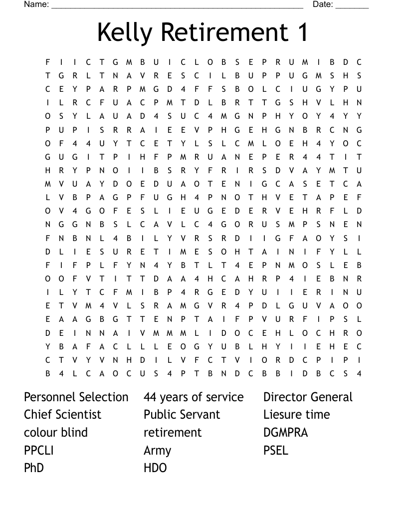 Kelly Retirement 1 Word Search WordMint