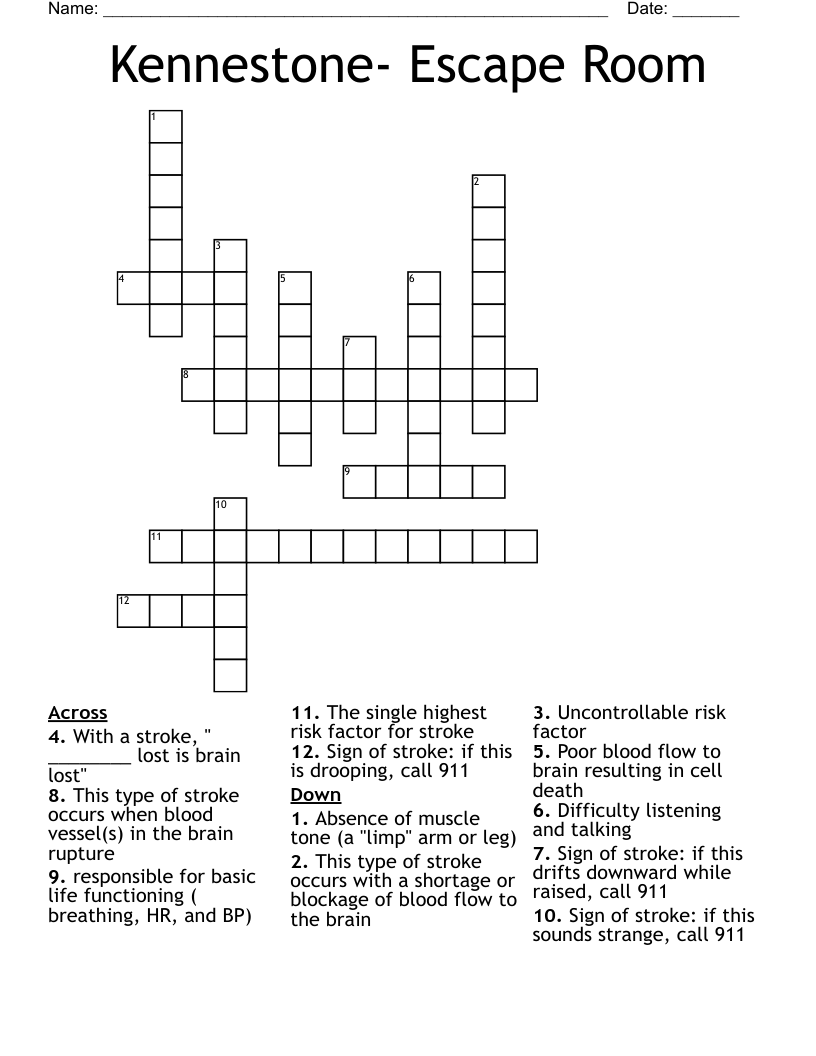 Stroke Awareness Crossword WordMint
