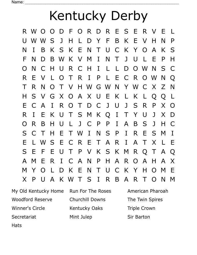 Kentucky Derby Word Search WordMint