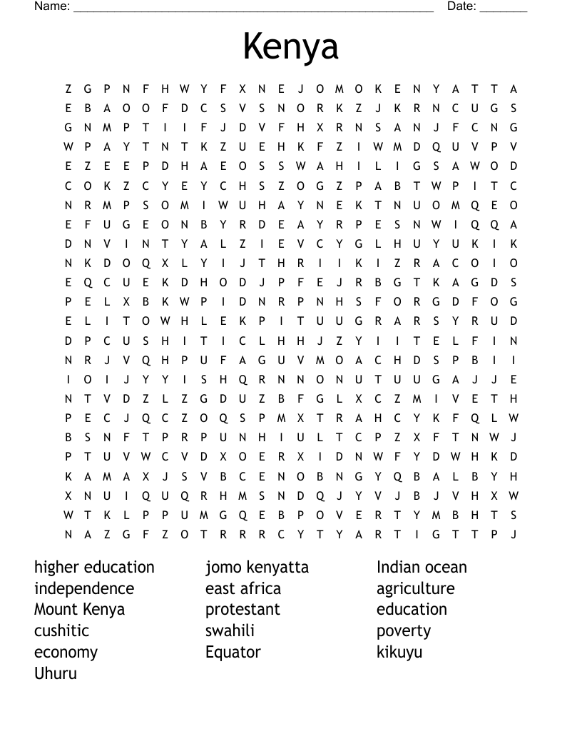 Kenya Word Search WordMint