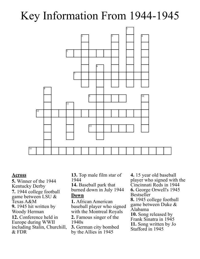 Key Information From 19441945 Crossword WordMint