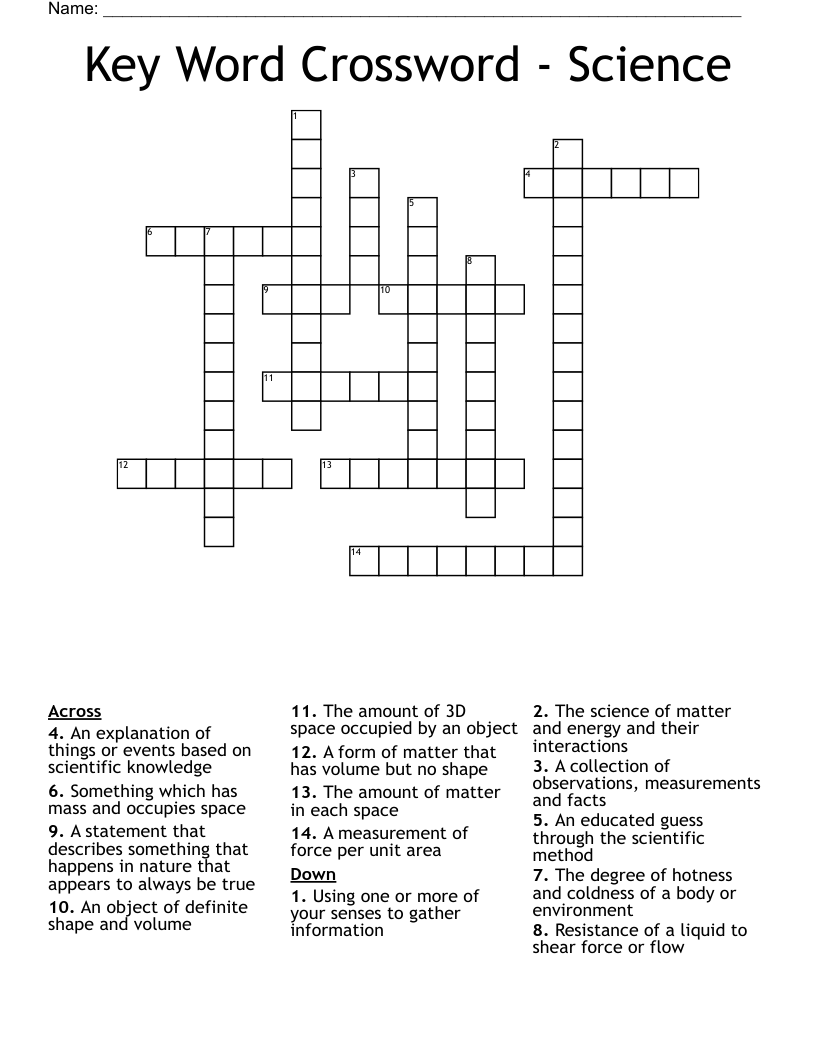Key Word Crossword Science WordMint