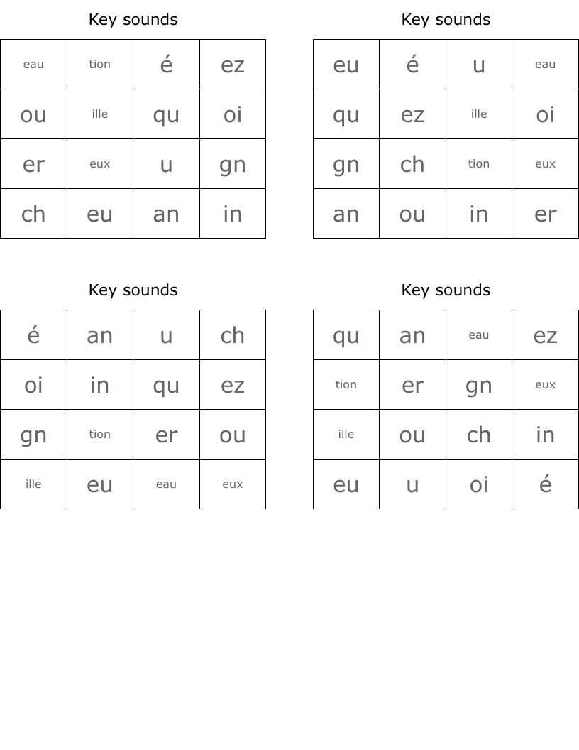 Key sounds Bingo Cards WordMint