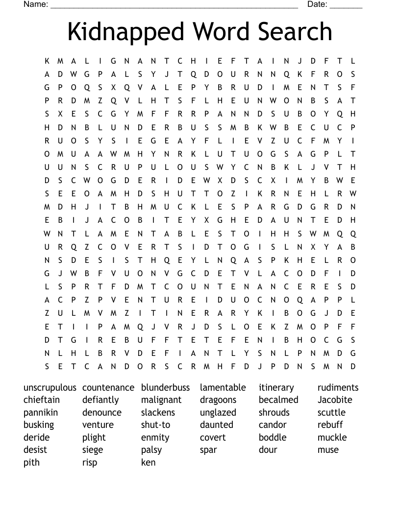 Kidnapped Word Search WordMint