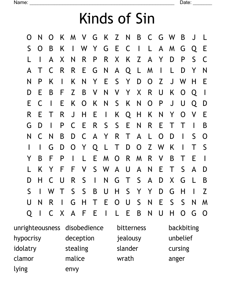 Kinds of Sin Word Search WordMint